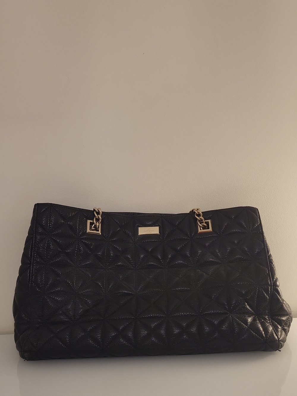 Kate Spade Quilted Black Leather Shoulder Bag with Gold Chain Accents